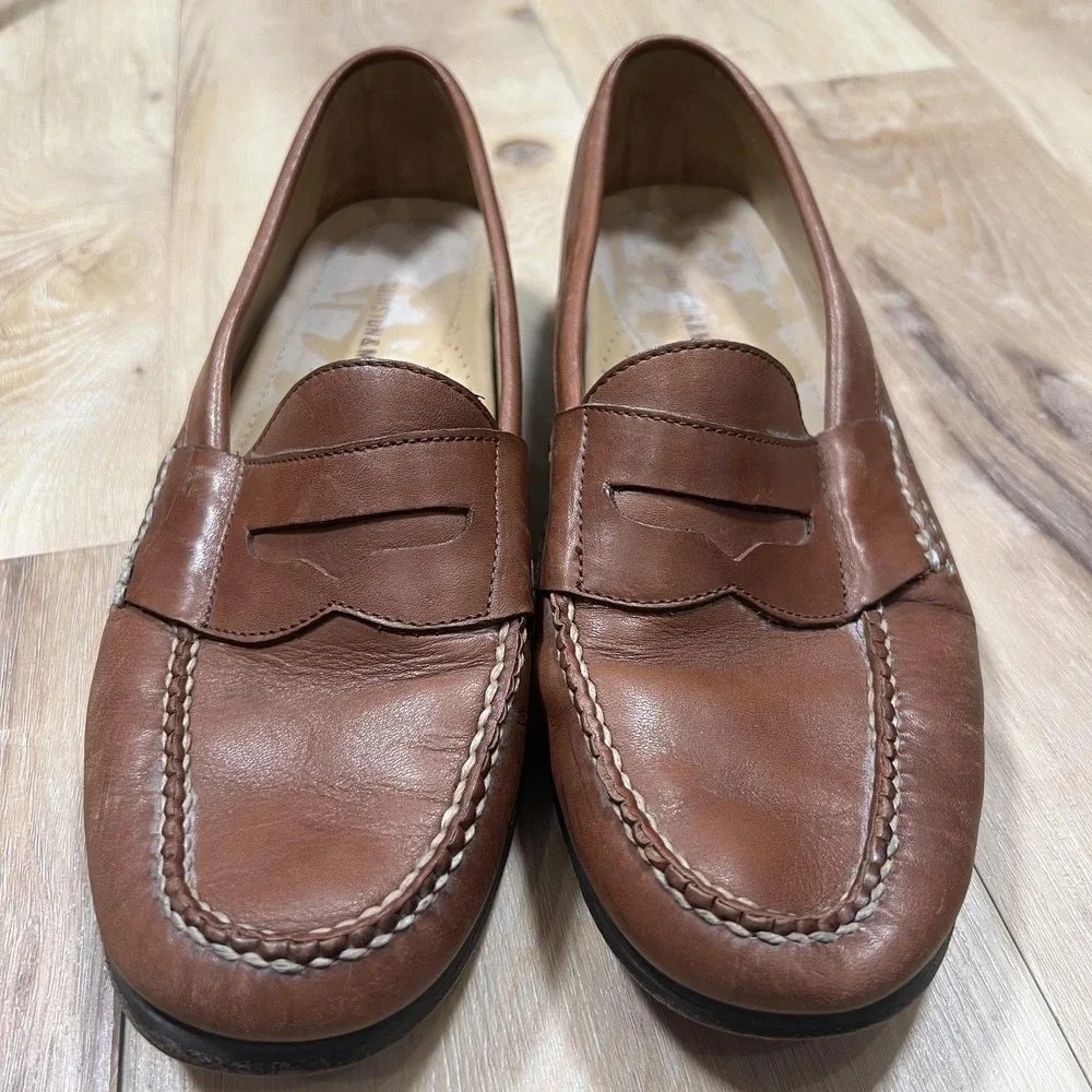 Johnston & Murphy Dress Shoes Mens Size 10.5 Brown Leather Penny Oxford Loafers